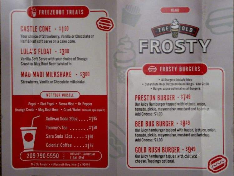 The Old Frosty - Ione, CA menu_pic