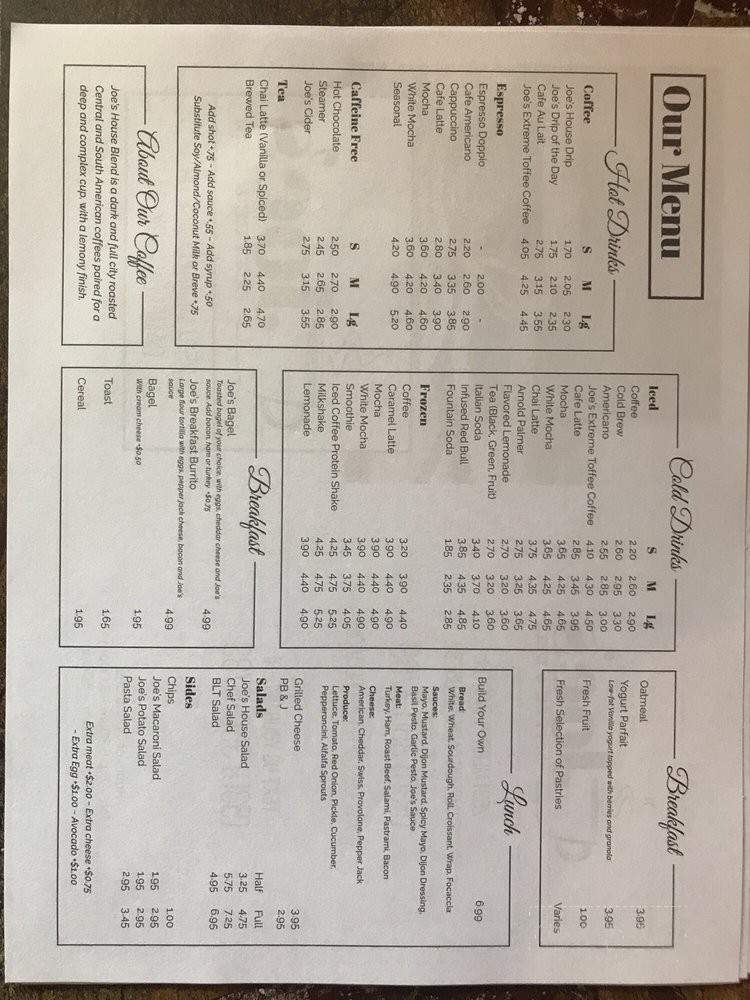 Joe's Coffee & Deli - Cameron Park, CA menu_pic