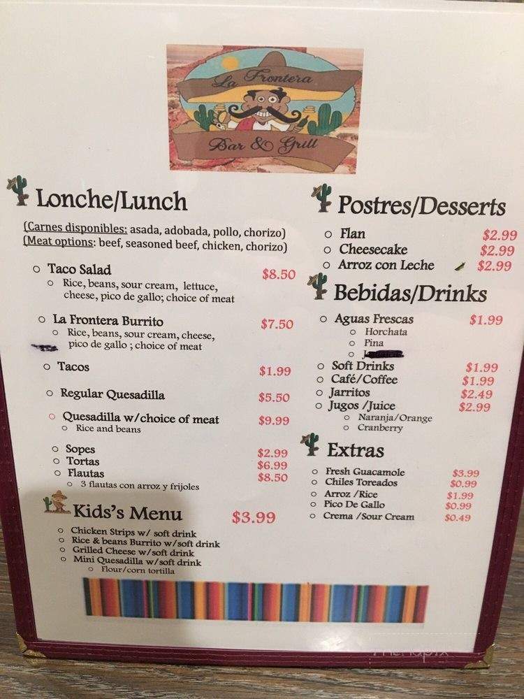 La Frontera Bar And Grill - Woodland, CA menu_pic