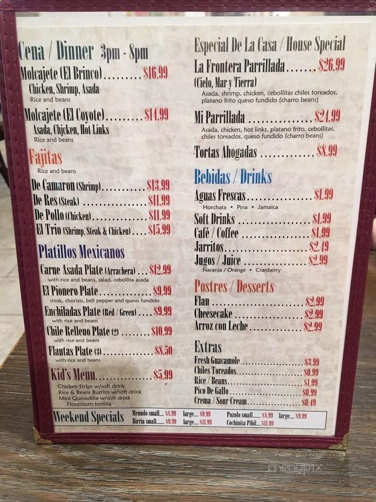 La Frontera Bar And Grill - Woodland, CA menu_pic