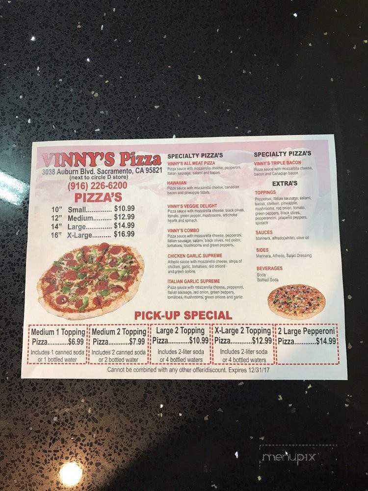 Vinny's Pizza - Sacramento, CA menu_pic
