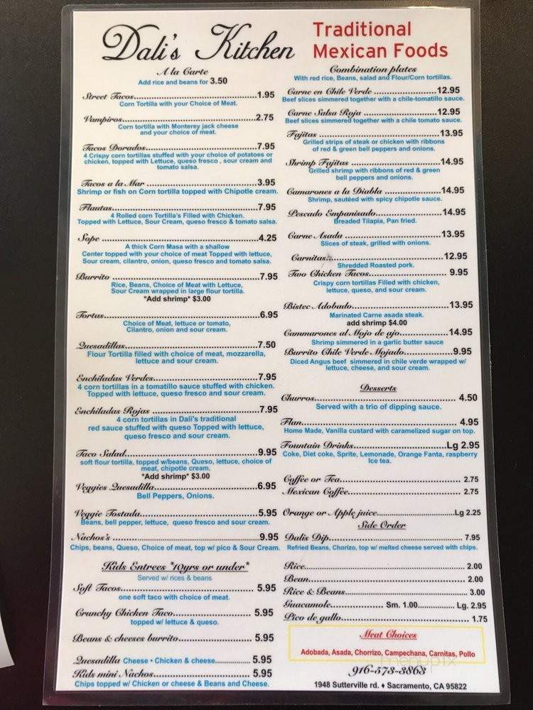 Dali's Kitchen - Sacramento, CA menu_pic