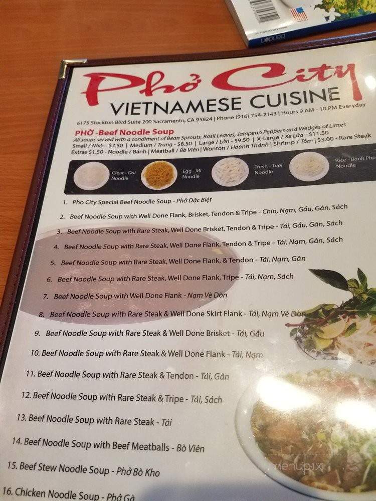 Pho City - Sacramento, CA menu_pic