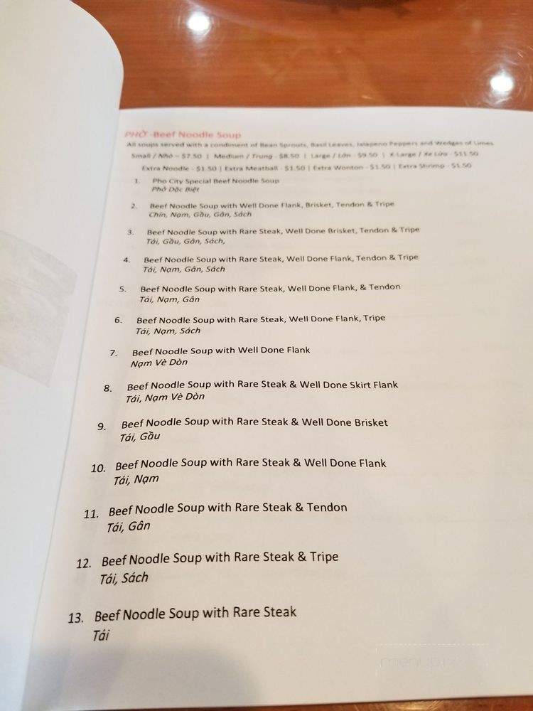 Pho City - Sacramento, CA menu_pic
