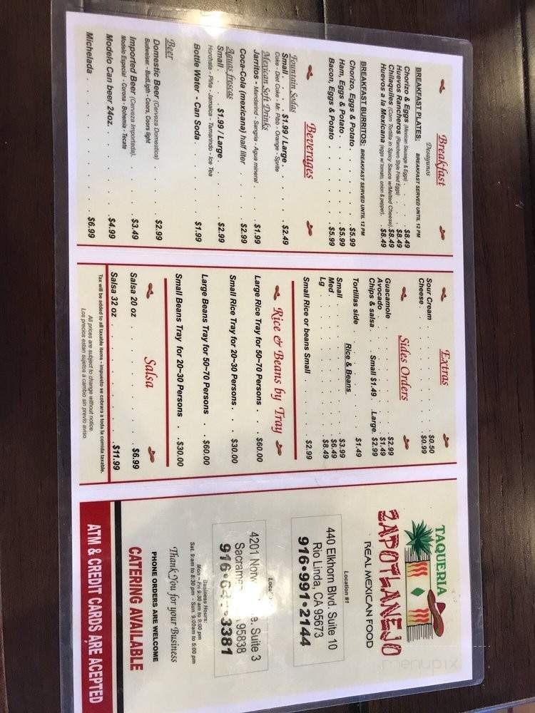 Taqueria Zapotlanejo - Sacramento, CA menu_pic
