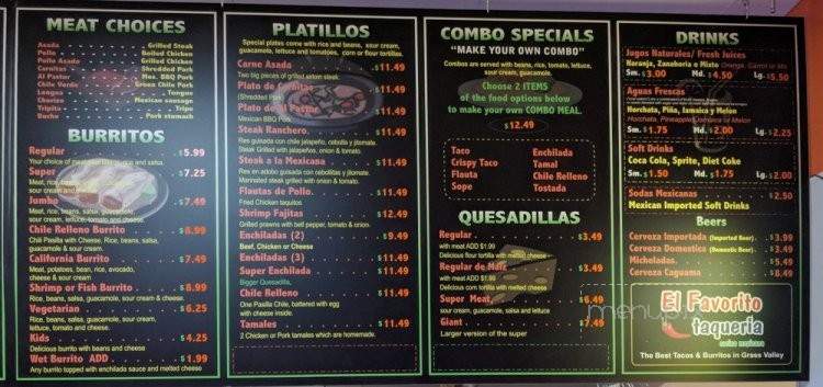 El Favorito Taqueria - Grass Valley, CA menu_pic