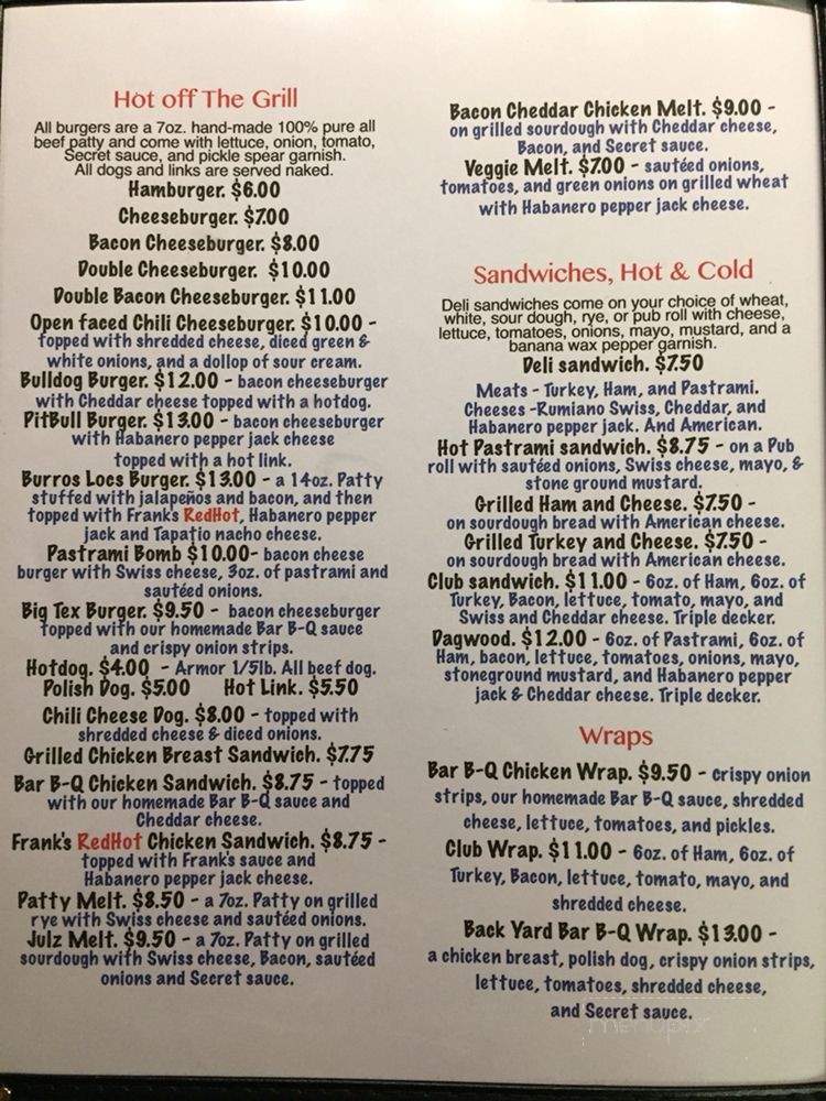 Bubba's Place - Willows, CA menu_pic