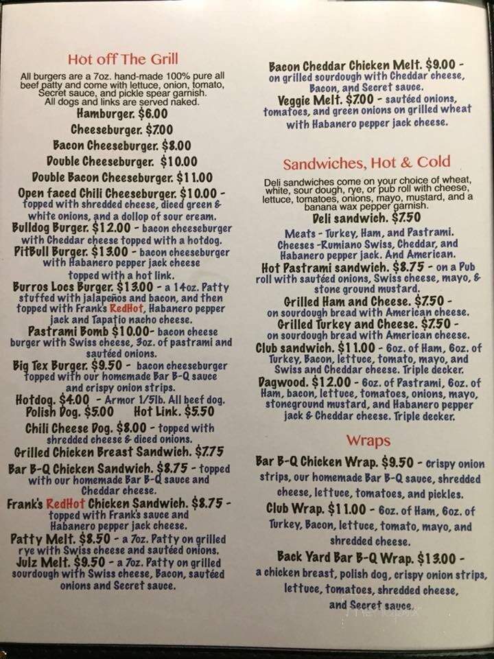 Bubba's Place - Willows, CA menu_pic