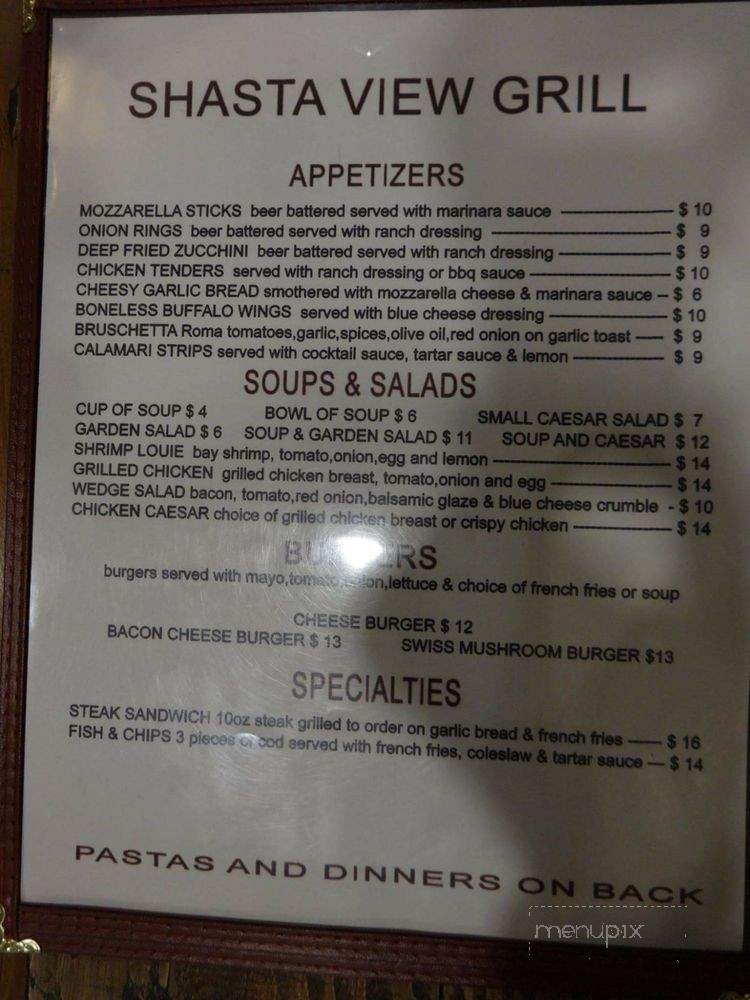 Shasta View Lodge - McCloud, CA menu_pic