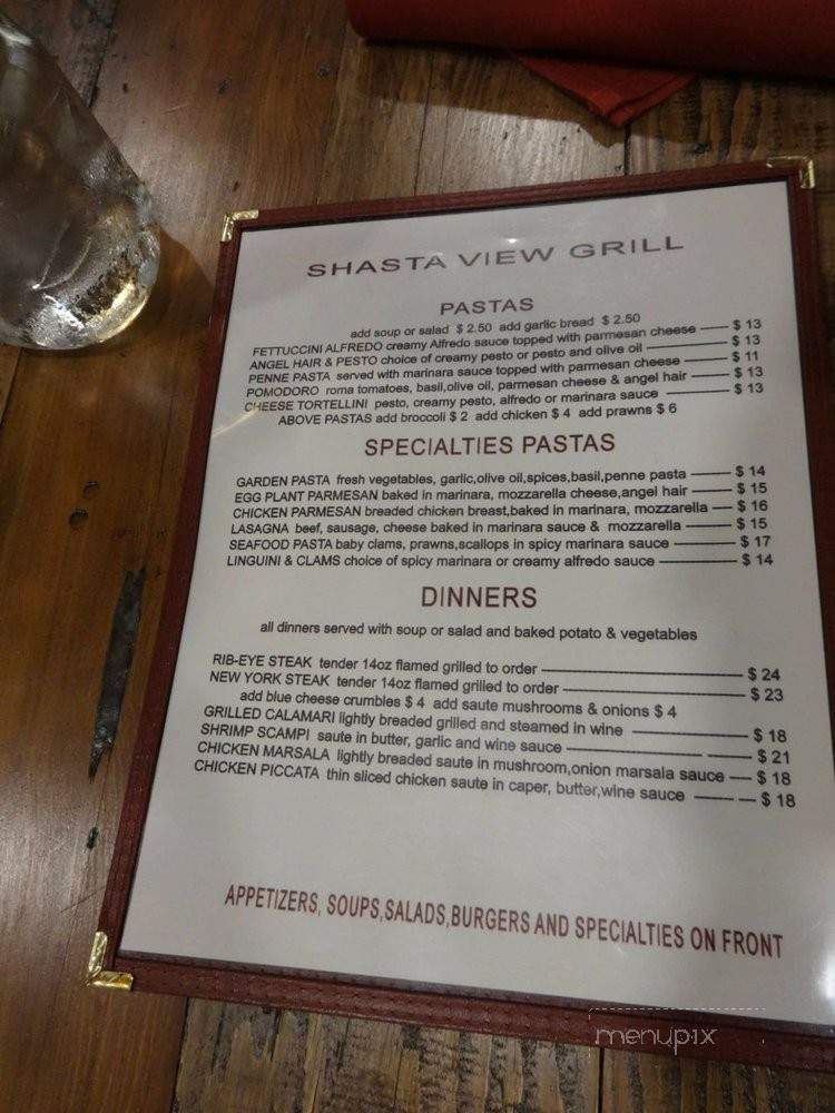 Shasta View Lodge - McCloud, CA menu_pic
