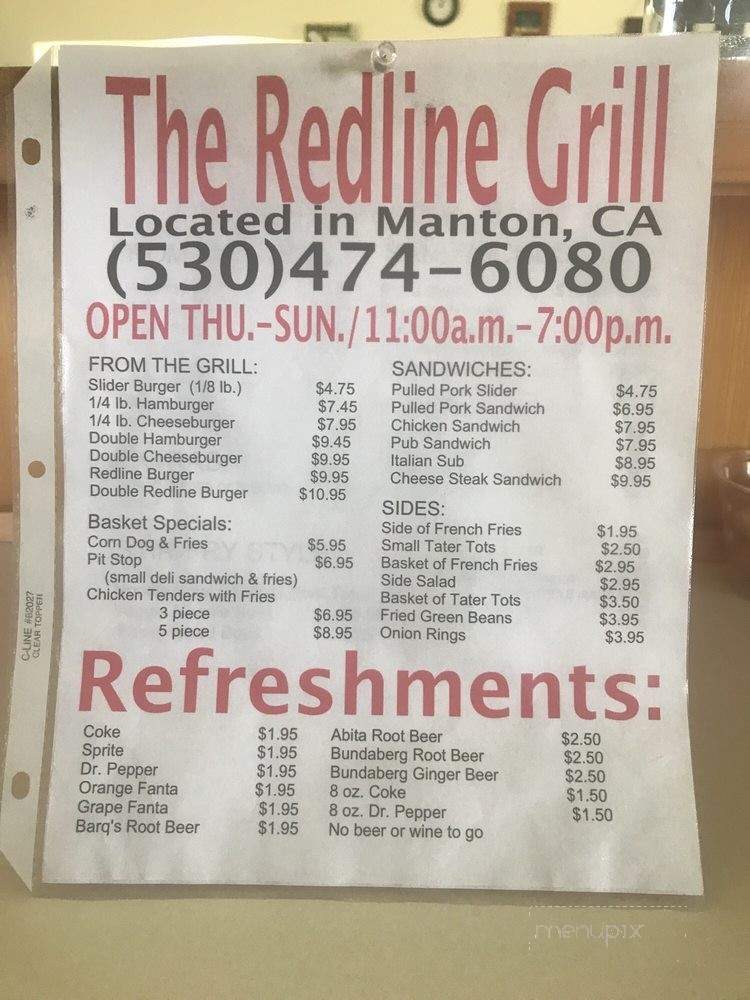 The Redline Grill - Manton, CA menu_pic