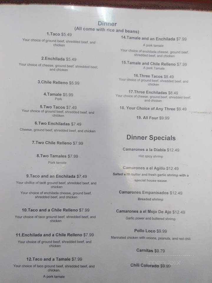 El Cuatrero - Susanville, CA menu_pic