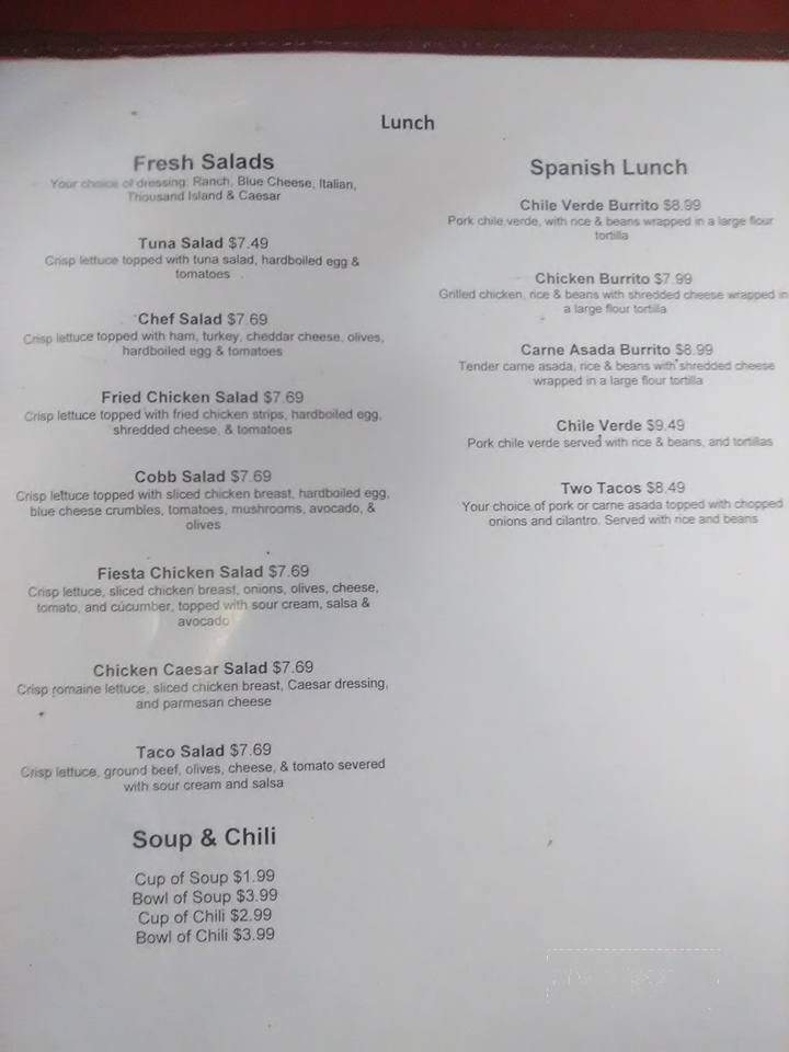 El Cuatrero - Susanville, CA menu_pic