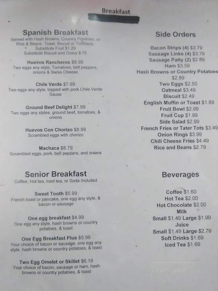 El Cuatrero - Susanville, CA menu_pic