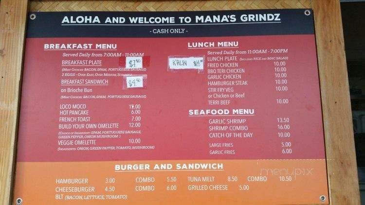 Mana's Grindz - Kahuku, HI menu_pic