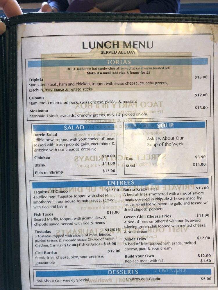 Barrio Cafe - Wahiawa, HI menu_pic