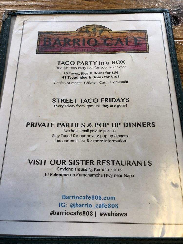 Barrio Cafe - Wahiawa, HI menu_pic