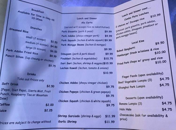 Ma Luna's Restaurant - Waianae, HI menu_pic
