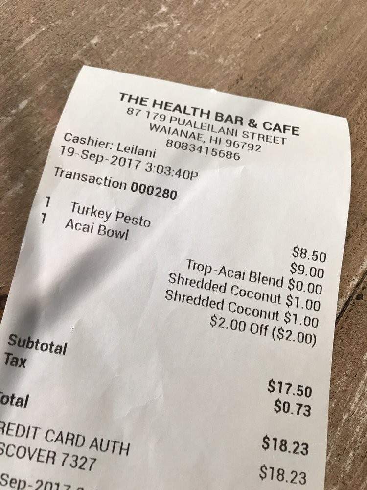The Health Bar & Cafe - Waianae, HI menu_pic