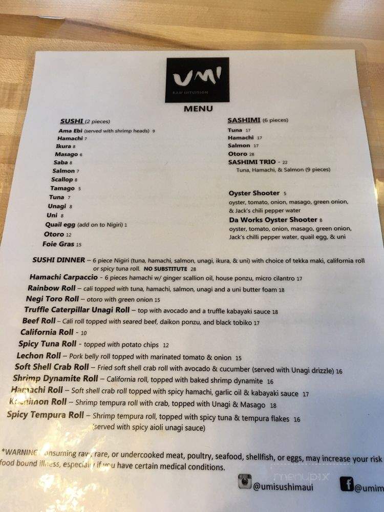 Umi Maui - Wailuku, HI menu_pic
