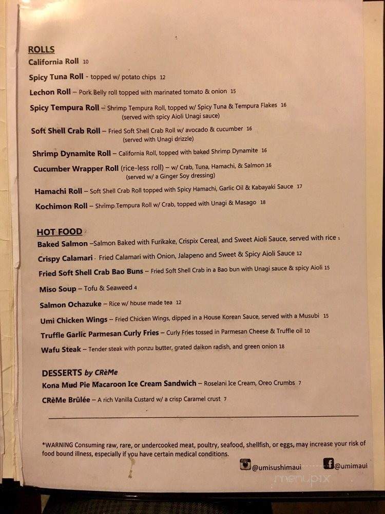 Umi Maui - Wailuku, HI menu_pic