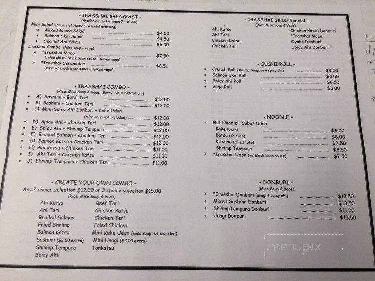 Restaurant Irasshai - Honolulu, HI menu_pic
