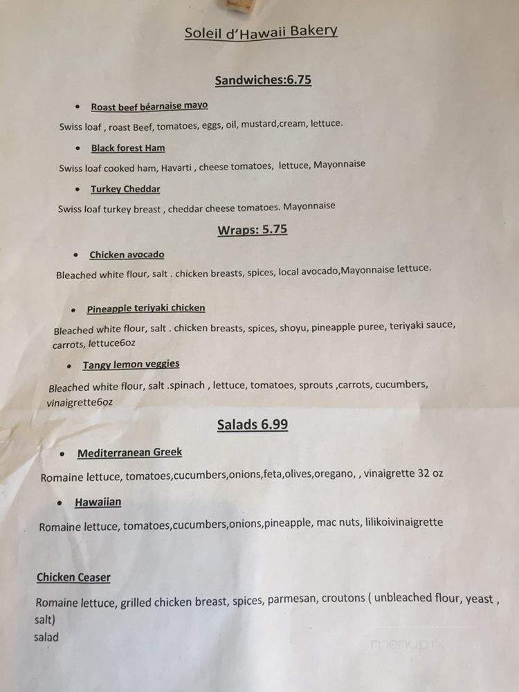 Soleil D Hawaii Bakery - Honolulu, HI menu_pic