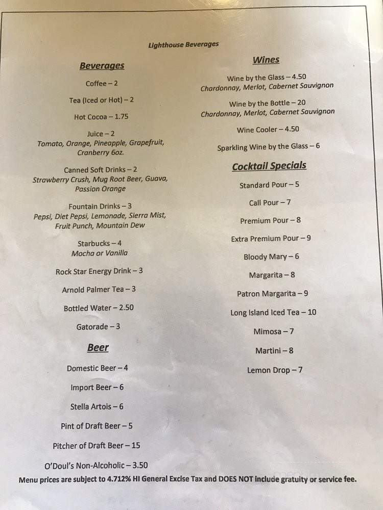 Lighthouse Restaurant - Honolulu, HI menu_pic