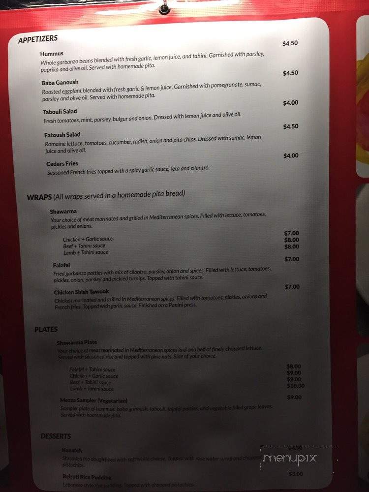 Cedar's Lebanese Kitchen - Aloha, OR menu_pic