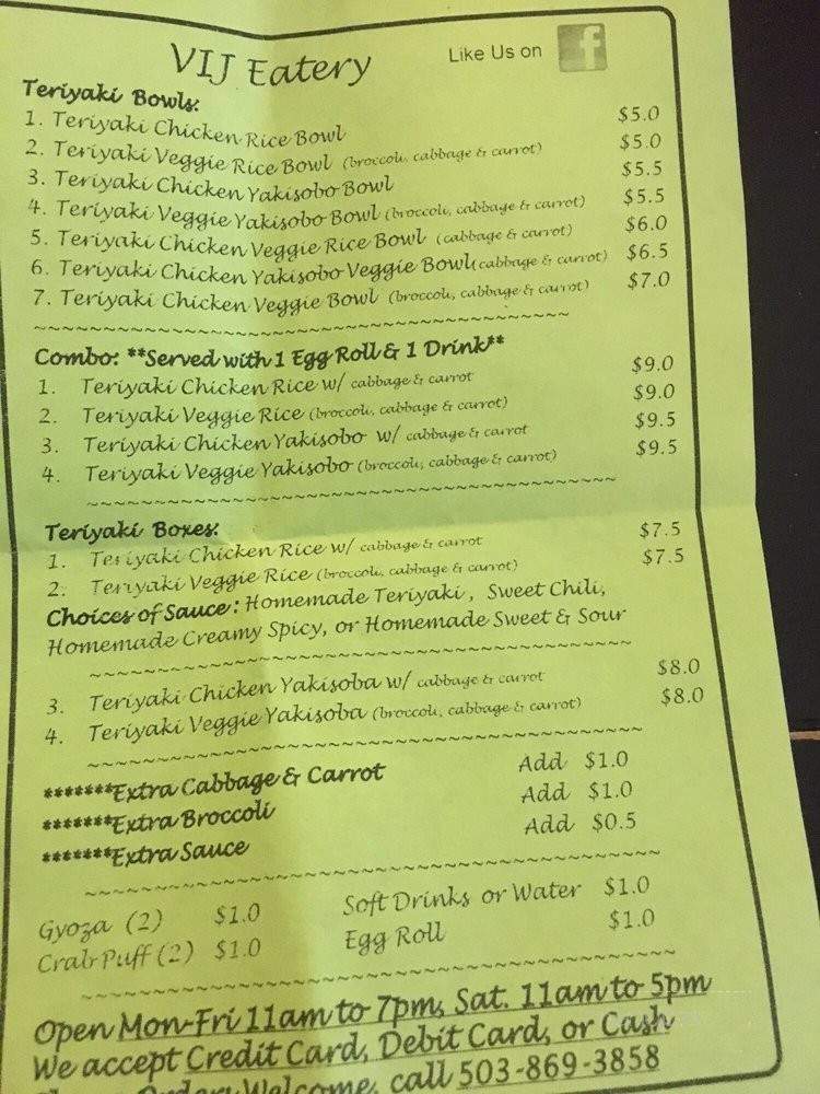 VIJ Eatery - Sandy, OR menu_pic