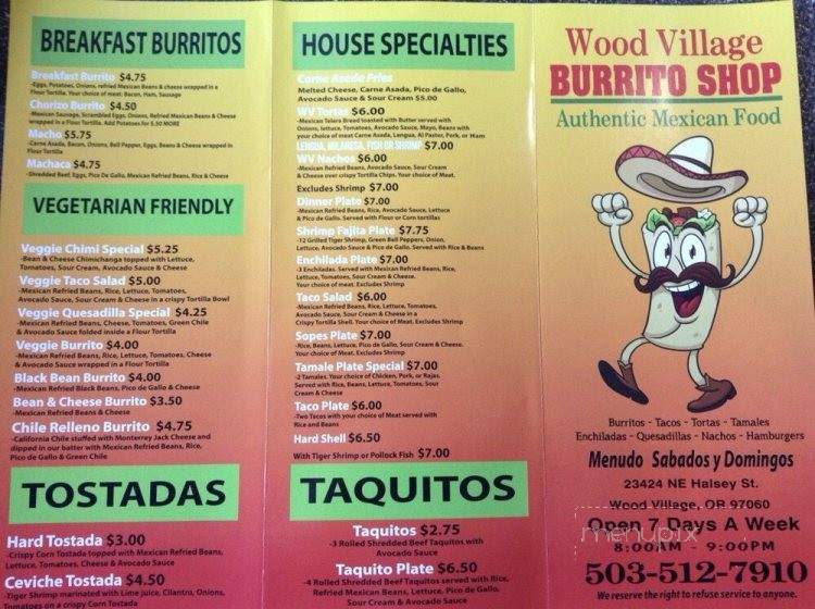 Wood Village Burrito Shop - Wood Village, OR menu_pic