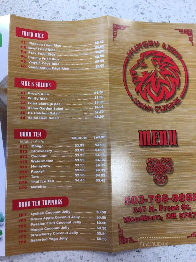 Menu of Hungry Lion Asian Cuisine in Woodburn, OR 97071