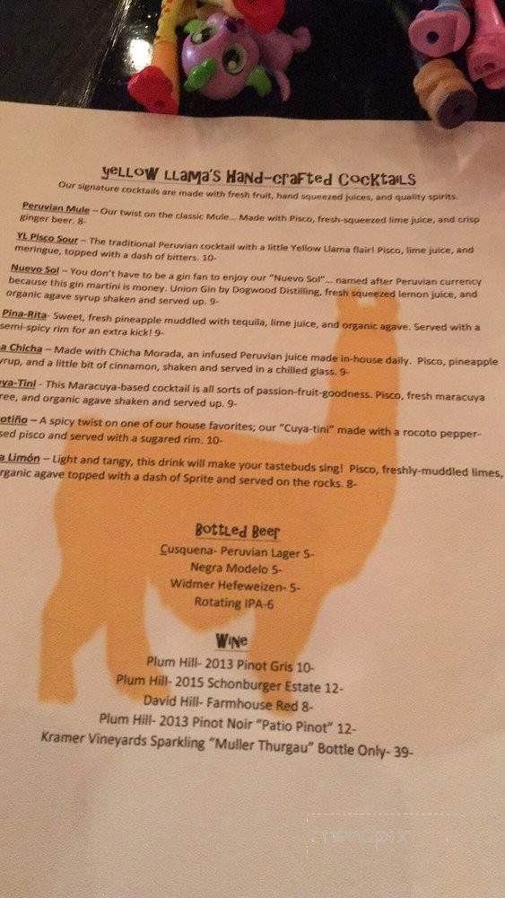 Yellow Llama - Forest Grove, OR menu_pic