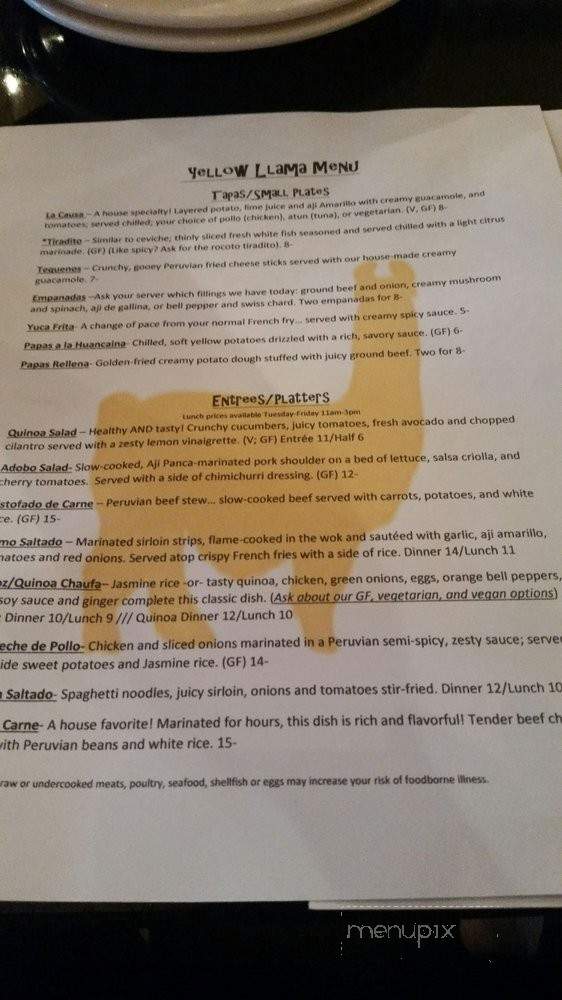 Yellow Llama - Forest Grove, OR menu_pic
