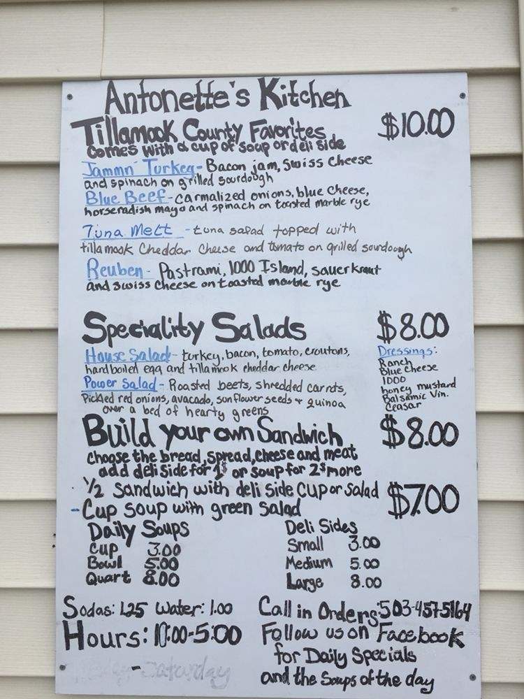Antonette's Kitchen - Tillamook, OR menu_pic