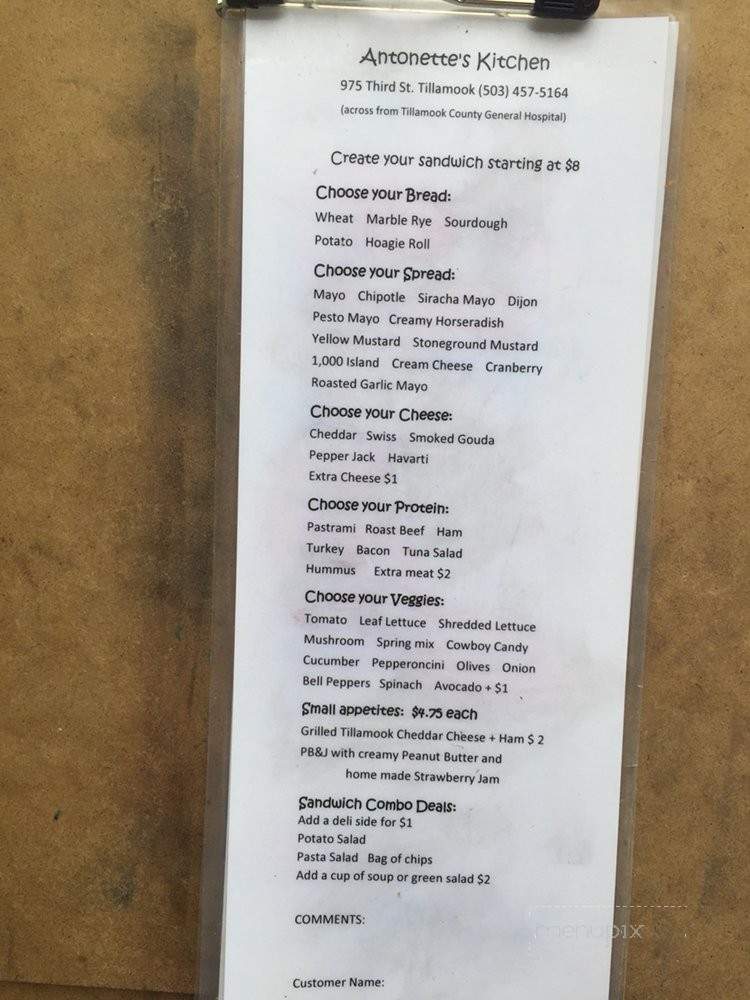 Antonette's Kitchen - Tillamook, OR menu_pic