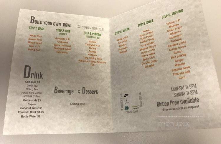 Joy Poke - Portland, OR menu_pic
