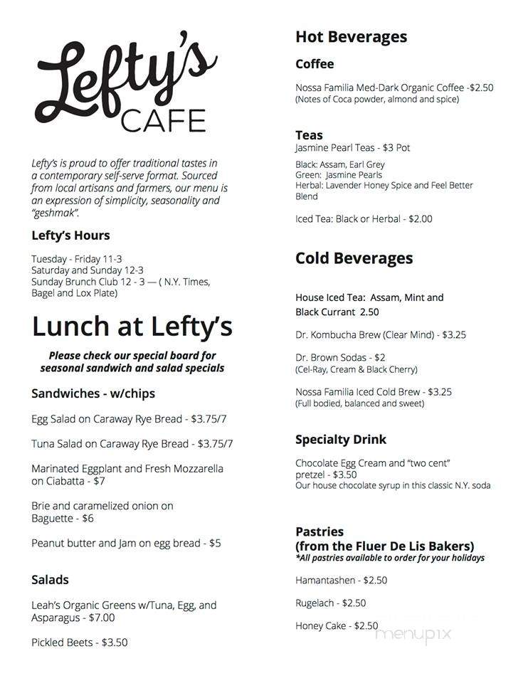 Lefty's Cafe - Portland, OR menu_pic