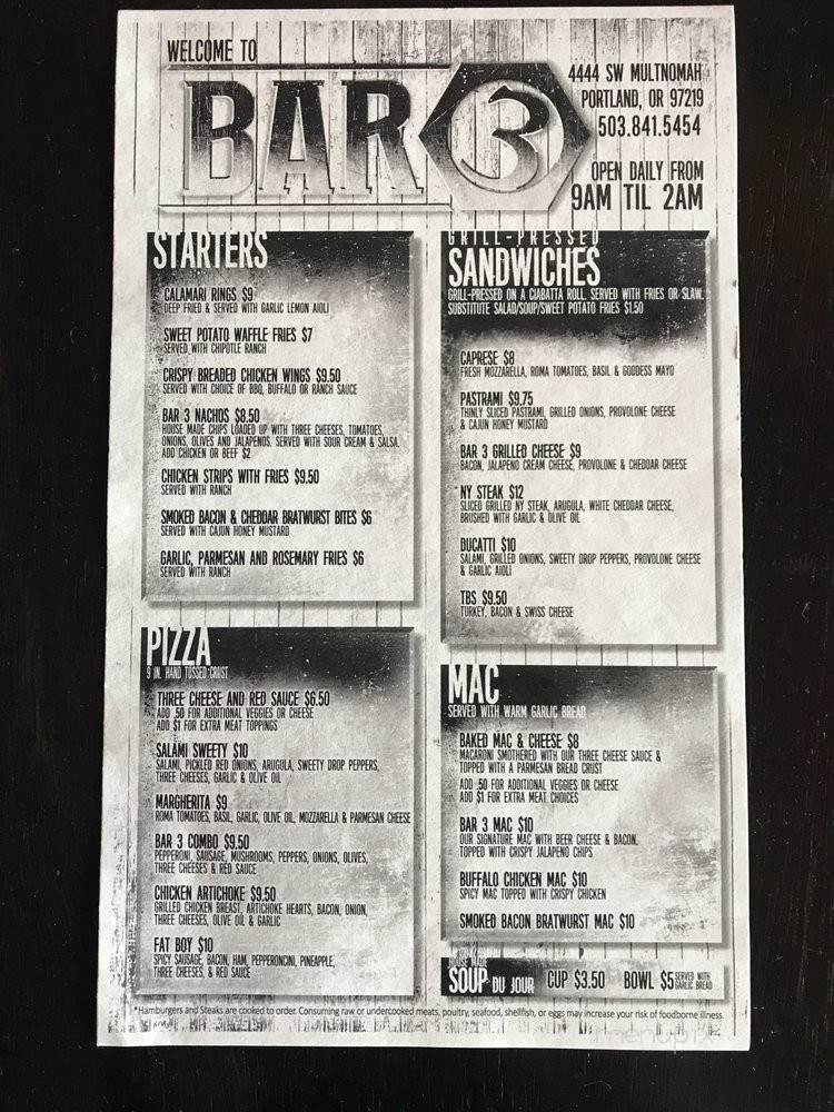 Bar 3 - Portland, OR menu_pic