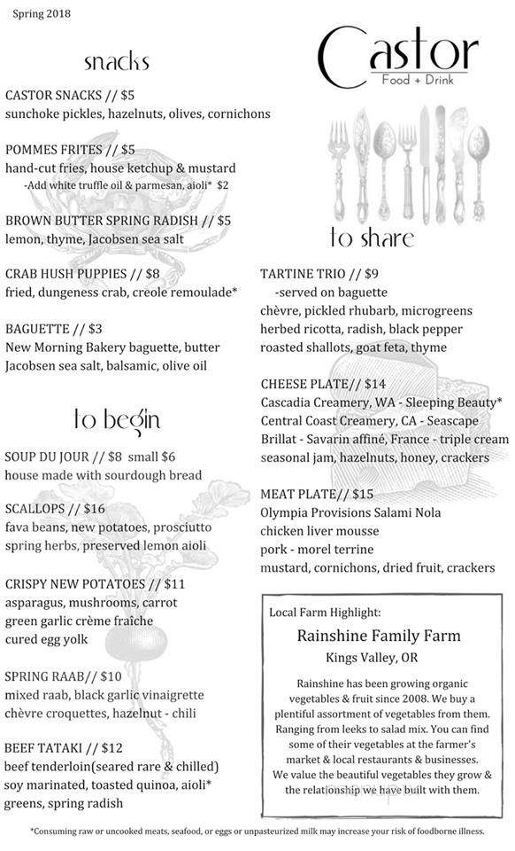 Menu of Castor in Corvallis, OR 97333