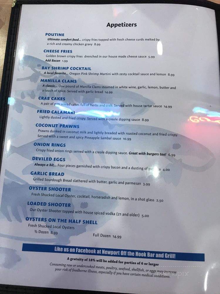 Off the Hook Bar & Grill - Newport, OR menu_pic