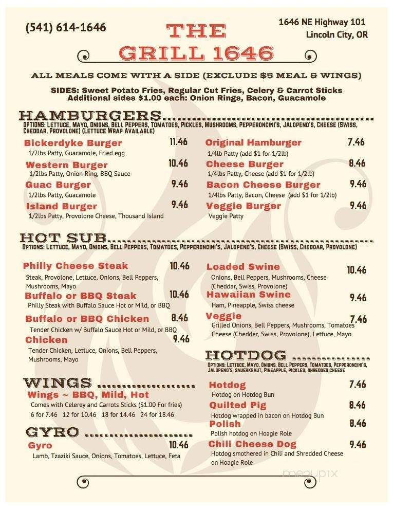 Grill 1646 - Lincoln City, OR menu_pic