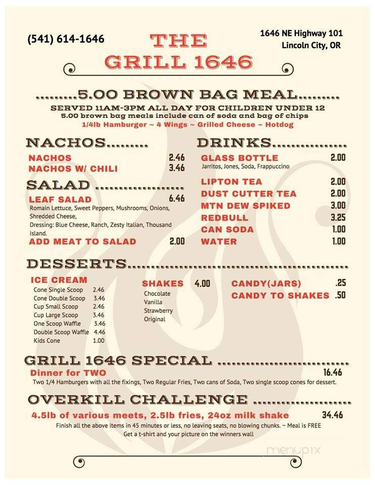 Grill 1646 - Lincoln City, OR menu_pic