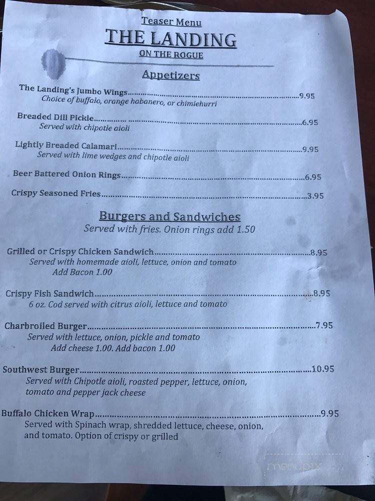 The Landing On the Rogue - Gold Beach, OR menu_pic