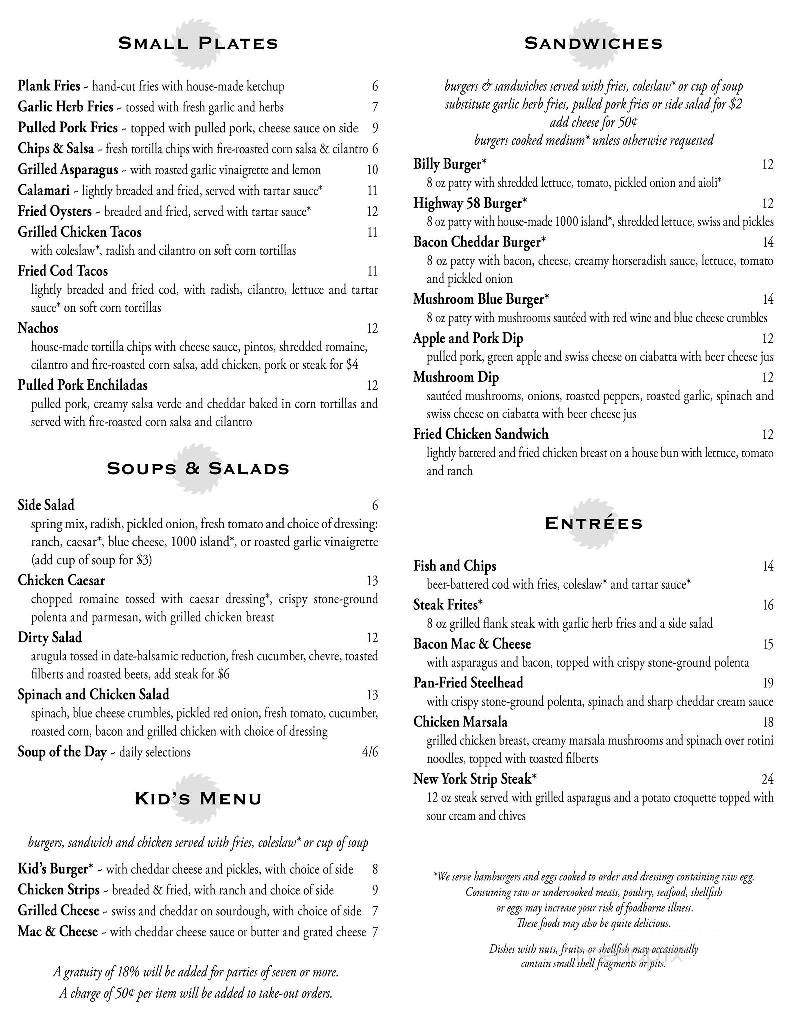 Hilltop Bar & Grill - Pleasant Hill, OR menu_pic