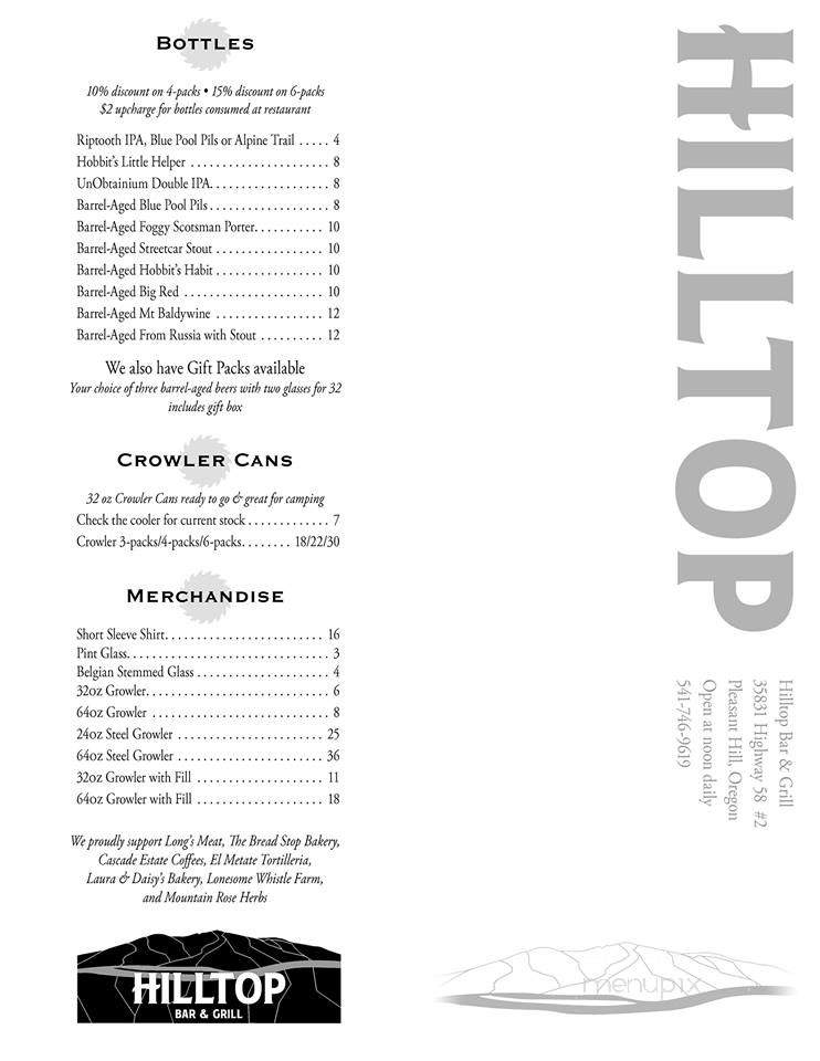 Hilltop Bar & Grill - Pleasant Hill, OR menu_pic