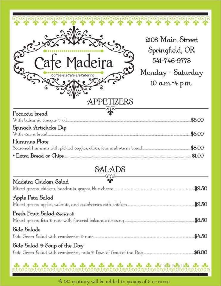 Cafe Madeira - Springfield, OR menu_pic