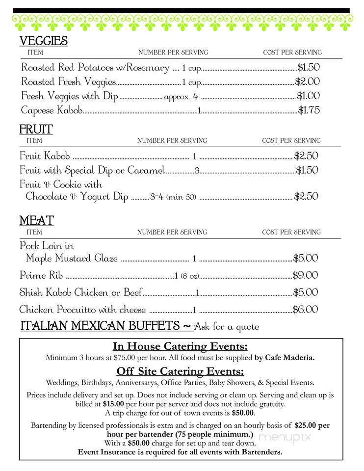 Cafe Madeira - Springfield, OR menu_pic