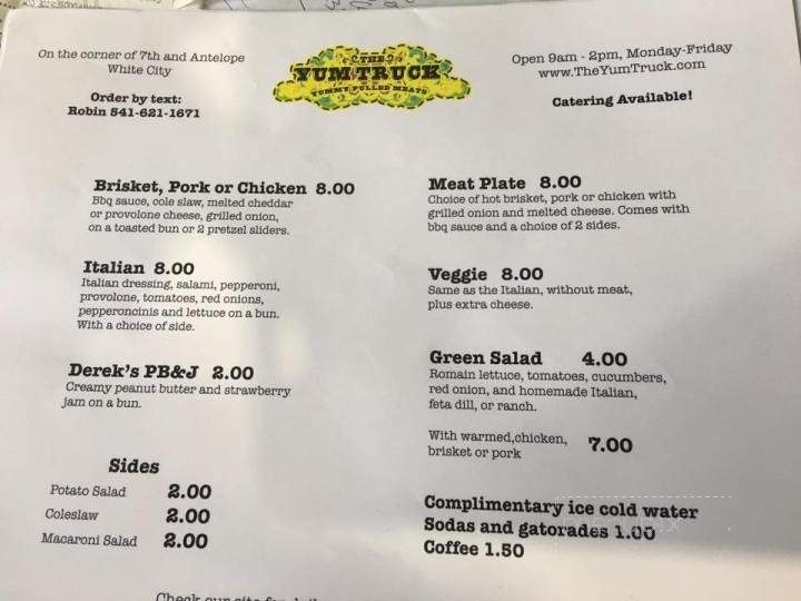 The Yum Truck - White City, OR menu_pic