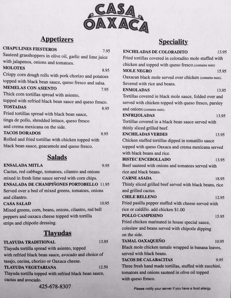 Casa Oaxaca - Edmonds, WA menu_pic
